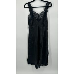 Vintage Heavenly Lingerie Fischer Silk Nightgown Slip Dress Lace Black M/L
